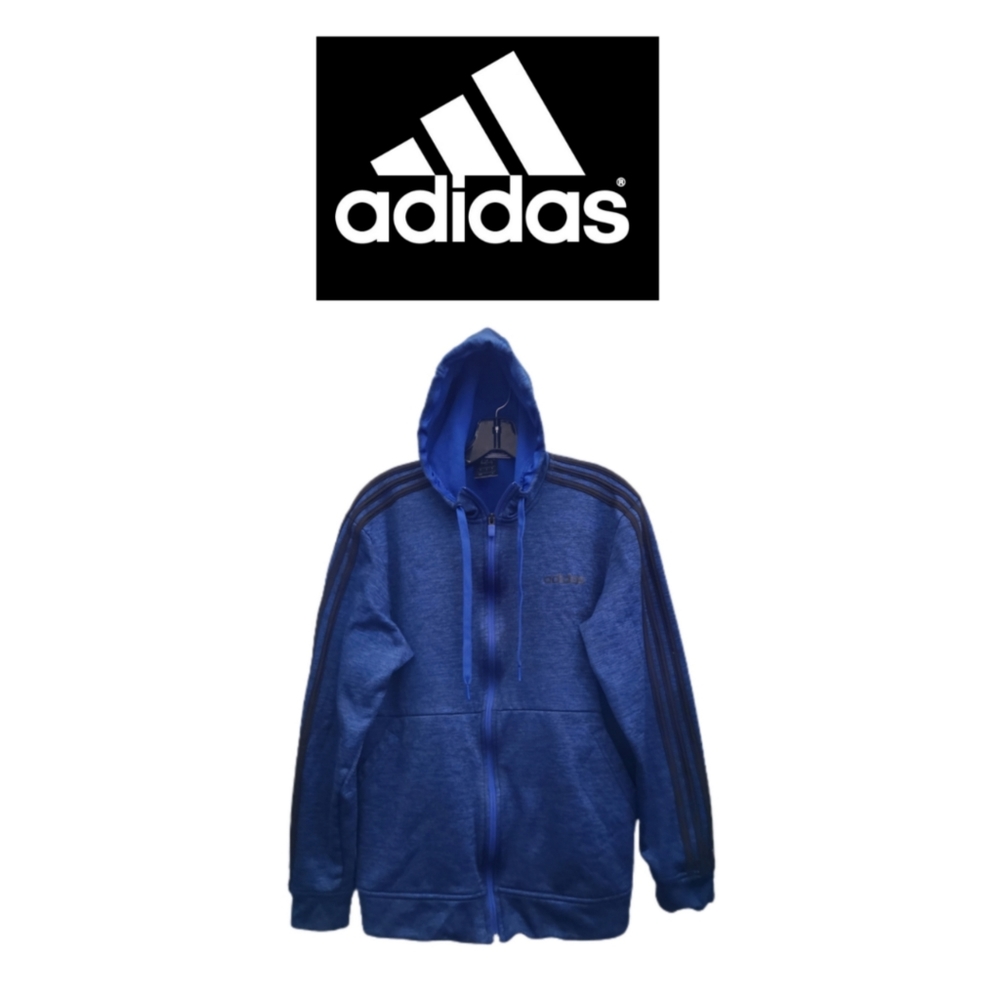 ADIDAS MEN'S BLUE ZIP FRONT HOODIE SIZE LARGE - Picture 4 of 5